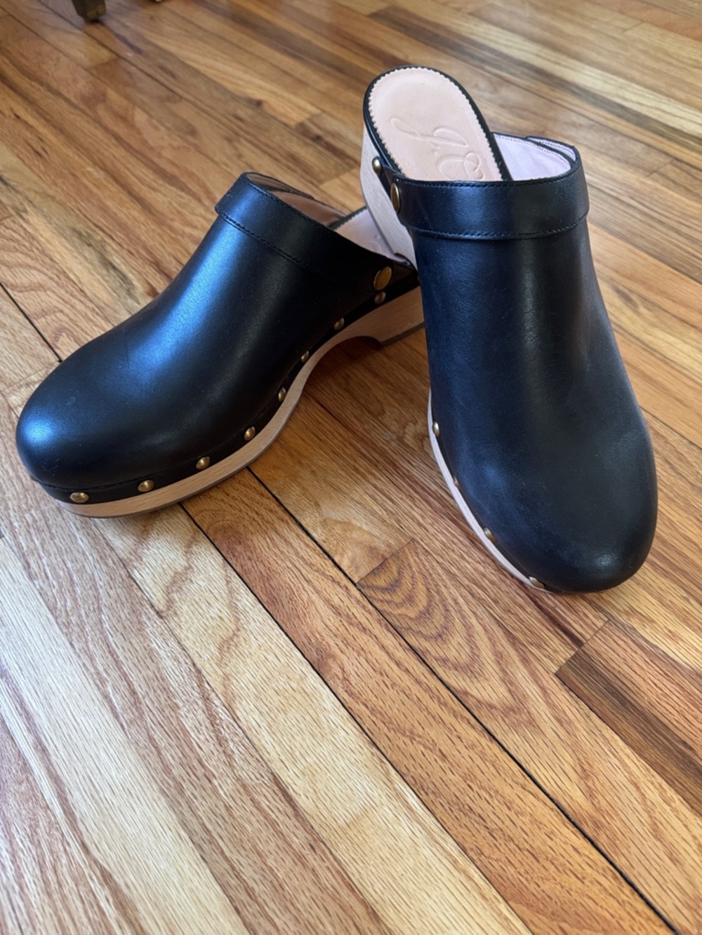 J. Crew Black Leather Studded Clog Mules